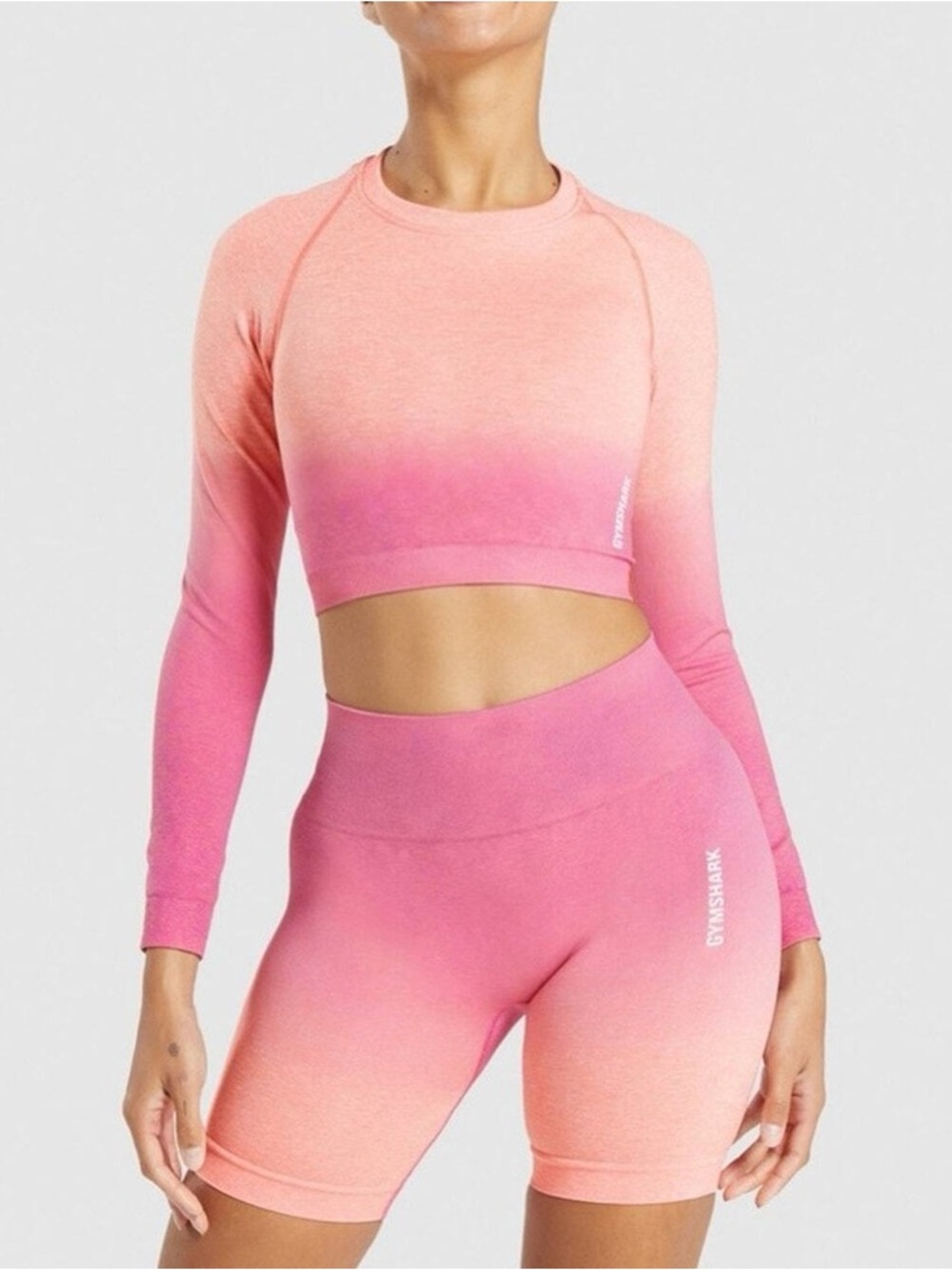 Gymshark Pink Ombre Long-Sleeve Crop Top & Shorts Set